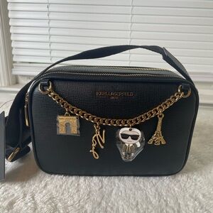 Karl Lagerfeld Black Crossbody Bag with Gold Charms